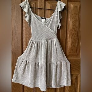 SOLD Urban Outfitters, Caution To The Wind Dress Gray White Ruffle Cap Sleeve